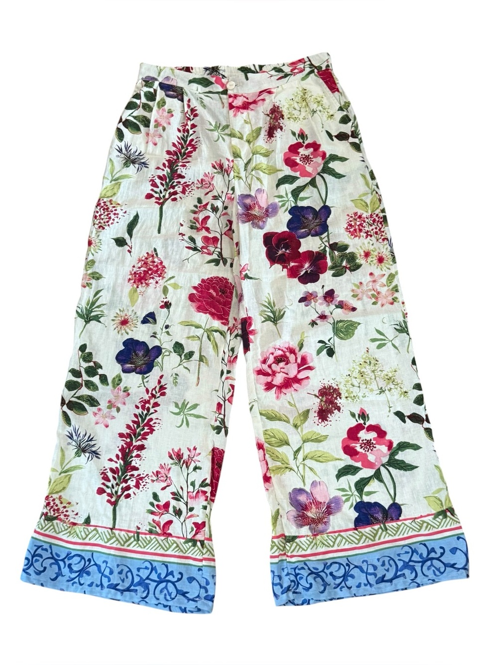 CHRISTIAN SIRIANO Linen Blend Floral Pants Size L NEW - Picture 3 of 6